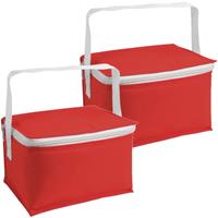 Bellatio Set van 2x stuks kleine koeltassen voor lunch rood 20 x 14 x 12 cm 3.5 liter -
