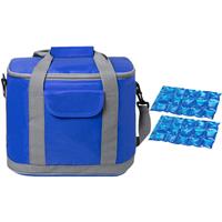 Bellatio Grote koeltas draagtas/schoudertas blauw met 2 stuks flexibele koelelementen 22 liter -