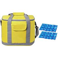 Bellatio Grote koeltas draagtas/schoudertas geel met 2 stuks flexibele koelelementen 22 liter -