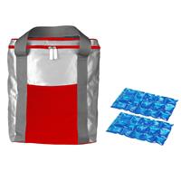 Bellatio Koeltas rood/zilver met 2 stuks flexibele koelelementen 15 liter -