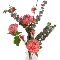 Boeketcadeau Kunstbloemen roze sneeuwballen - hazelaar - grijze eucalypthus