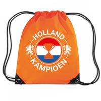 Bellatio Holland Kampioen Beker Nylon Supporter Rugzakje/sporttas Oranje - Ek/ Wk Voetbal / Koningsdag - Gymtasje - Zwemtasje