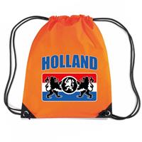 Bellatio Decorations Holland Met Wapenschild Nylon Supporter Rugzakje/sporttas Oranje - Ek/ Wk Voetbal / Koningsdag - Gymtasje - Zwemtasje