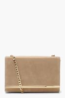 Boohoo Structured Suedette Clutch Bag And Chain, Taupe