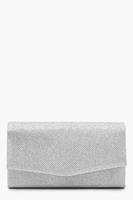 Boohoo Glitter Envelope Clutch Bag And Chain, Silver