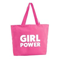 Bellatio Decorations Girl Power shopper tas - fuchsia roze - 47 x 34 x 12,5 cm - boodschappentas / strandtas