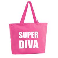 Bellatio Decorations Super Diva shopper tas - fuchsia roze - 47 x 34 x 12,5 cm - boodschappentas / strandtas