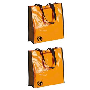 Merkloos 2x Stuks Eco Shopper Boodschappen Opberg Tassen Oranje 38 X 38 Cm hoppers