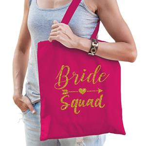 Bellatio 1x Vrijgezellenfeest Bride Squad Tasje Roze/goud Goodiebag Dames - Feest Boodschappentassen