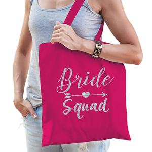 Bellatio Decorations 1x Vrijgezellenfeest Bride Squad Tasje Roze/zilver Goodiebag Dames - Feest Boodschappentassen
