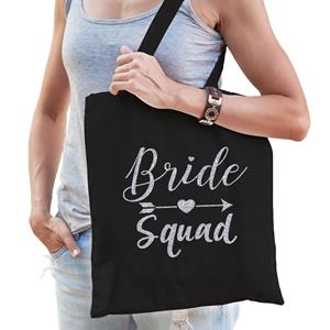 Bellatio Decorations 1x Vrijgezellenfeest Bride Squad Tasje Zwart/zilver Goodiebag Dames - Feest Boodschappentassen