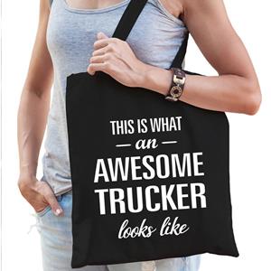 Bellatio Awesome Trucker / Vrachtwagenchaufeuse Cadeau Tas Zwart Voor Dam - Feest Boodschappentassen