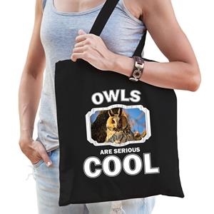 Bellatio Dieren Ransuil Tasje Zwart Volwassenen En Kinderen - Owls Are Cool Cadeau Boodschappentasje - Feest Boodschappentassen
