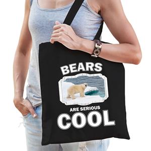 Bellatio Dieren Ijsbeer Tasje Zwart Volwassenen En Kinderen - Bears Are Cool Cadeau Boodschappentasje - Feest Boodschappentassen