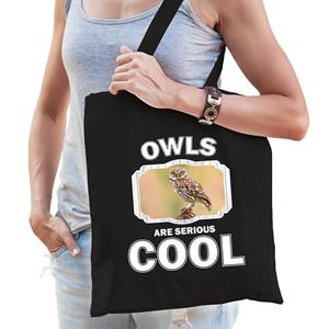 Bellatio Dieren Steenuil Tasje Zwart Volwassenen En Kinderen - Owls Are Cool Cadeau Boodschappentasje - Feest Boodschappentassen