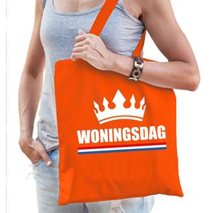 Bellatio Katoenen Tas / Shopper Oranje Woningsdag Dames - Feest Boodschappentassen