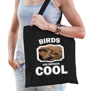 Bellatio Katoenen Tasje Birds Are Serious Cool Zwart - Vogels/ Appelvink Vogel Cadeau Tas - Feest Boodschappentassen