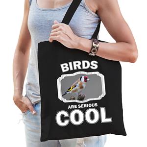 Bellatio Katoenen Tasje Birds Are Serious Cool Zwart - Vogels/ Putter Vogel Cadeau Tas - Feest Boodschappentassen