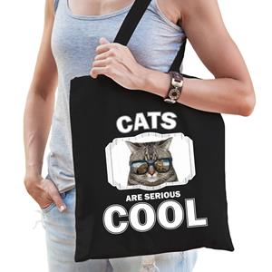 Bellatio Katoenen Tasje Cats Are Serious Cool Zwart - Katten/ Coole Poes Cadeau Tas - Feest Boodschappentassen