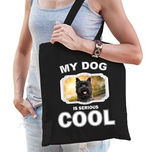 Bellatio Katoenen Tasje My Dog Is Serious Cool Zwart - Cairn Terrier Honden Cadeau Tas - Feest Boodschappentassen