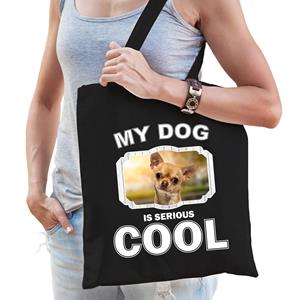 Bellatio Katoenen Tasje My Dog Is Serious Cool Zwart - Chihuahua Honden Cadeau Tas - Feest Boodschappentassen
