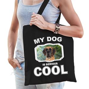 Bellatio Katoenen Tasje My Dog Is Serious Cool Zwart - Deense Dog Honden Cadeau Tas - Feest Boodschappentassen