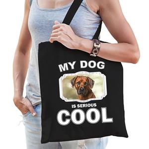 Bellatio Katoenen Tasje My Dog Is Serious Cool Zwart - Rhodesische Pronkrug Honden Cadeau Tas - Feest Boodschappentassen