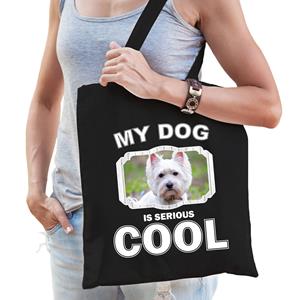 Bellatio Katoenen Tasje My Dog Is Serious Cool Zwart - West Terrier Honden Cadeau Tas - Feest Boodschappentassen