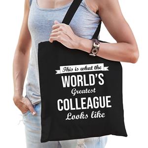 Bellatio Worlds Greatest Colleague Collega Cadeau Tas Zwart Voor Dames - Feest Boodschappentassen