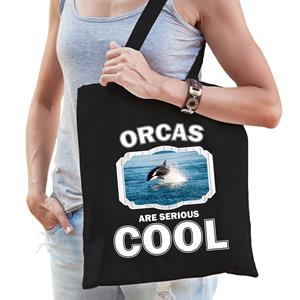 Bellatio Dieren Orka Tasje Zwart Volwassenen En Kinderen - Orcas Are Cool Cadeau Boodschappentasje - Feest Boodschappentassen