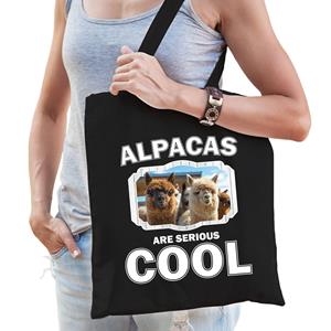 Bellatio Dieren Alpaca Tasje Zwart Volwassenen En Kinderen - Alpacas Are Cool Cadeau Boodschappentasje - Feest Boodschappentassen