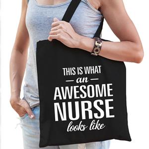 Bellatio Decorations Awesome Nurse / Verpleegkundige Cadeau Tas Zwart Voor Dames - Feest Boodschappentassen