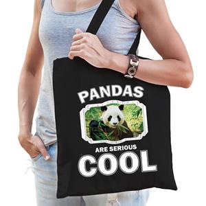 Bellatio Dieren Panda Tasje Zwart Volwassenen En Kinderen - Pandas Are Cool Cadeau Boodschappentasje - Feest Boodschappentassen