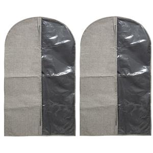 Trendoz Set van 2x stuks kleding/beschermhoezen polyester/katoen grijs 100 cm inclusief kledinghangers -