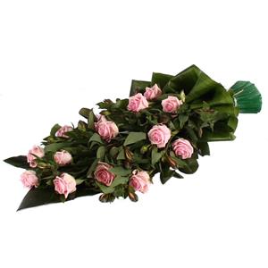 Rouwboeket.nl Rouwboeket roze Roos met rode Alstroemeria