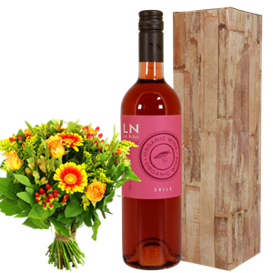 Boeketcadeau Las Ninas rosé Organic wijn + bloemen