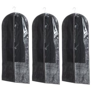 Trendoz Set van 3x stuks kleding/beschermhoezen pp zwart 135 cm inclusief kledinghangers -