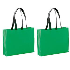 Bellatio 2x Stuks Draagtassen/schoudertassen/boodschappentassen In De Kleur Groen 40 X 32 X 11 Cm - Boodschappentassen