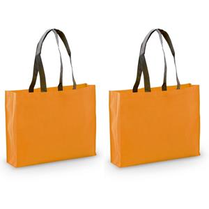 Bellatio 2x Stuks Draagtassen/schoudertassen/boodschappentassen In De Kleur Oranje 40 X 32 X 11 Cm - Boodschappentassen