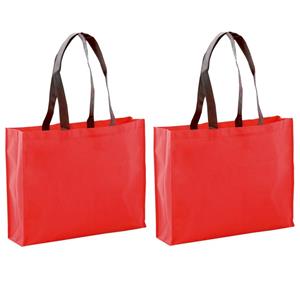 Bellatio 2x Stuks Draagtassen/schoudertassen/boodschappentassen In De Kleur Rood 40 X 32 X 11 Cm - Boodschappentassen