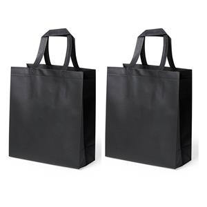 Bellatio 2x Stuks Draagtassen/schoudertassen/boodschappentassen In De Kleur Zwart 35 X 40 X 15 Cm - Boodschappentassen