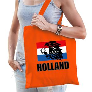 Bellatio Holland Leeuw Met Vlag Supporter Cadeau Tas Oranje Voor Dames En Heren - Feest Boodschappentassen