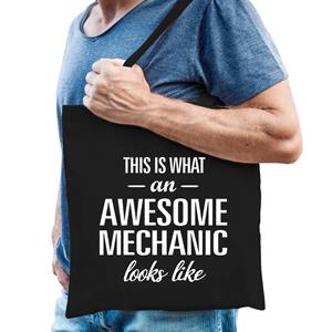 Bellatio Awesome Mechanic / Geweldige Monteur Cadeau Tas Zwart Voor Dames En Heren - Feest Boodschappentassen