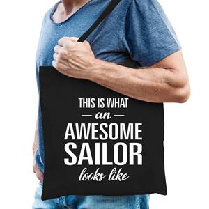 Bellatio Awesome Sailor / Geweldige Matroos Cadeau Tas Zwart Voor Dames En Heren - Feest Boodschappentassen