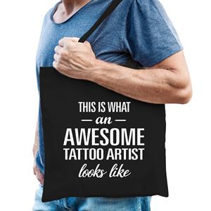 Bellatio Awesome Tattoo Artist / Geweldige Tattoo Artiest Cadeau Tas Zwart Voor Dames En Heren - Feest Boodschappentassen