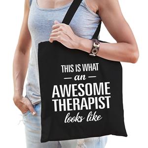 Bellatio Awesome Therapist / Geweldige Therapeut Cadeau Tas Zwart Voor Dames En Heren - Feest Boodschappentassen