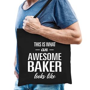 Bellatio Awesome Baker / Geweldige Bakker Cadeau Tas Zwart Voor Dames En Heren - Feest Boodschappentassen