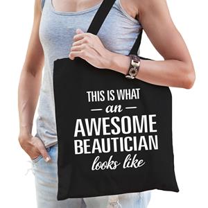 Bellatio Awesome Beautician / Geweldige Schoonheidsspecialiste Cadeau Tas Zwart Voor Dames - Feest Boodschappentassen
