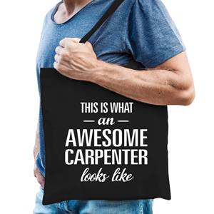 Bellatio Awesome Carpenter / Geweldige Timmerman Cadeau Tas Zwart Voor Dames En Heren - Feest Boodschappentassen