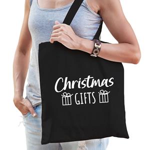 Bellatio Christmas Gifts Katoenen Tasje Zwart Volwassenen - Feest Boodschappentassen